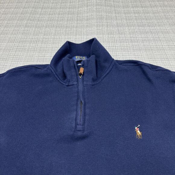 Polo Ralph Lauren‎ Sweater Mens XL Blue Estate Rib 1/4 Zip Small Pony Sweatshirt - Picture 4 of 9